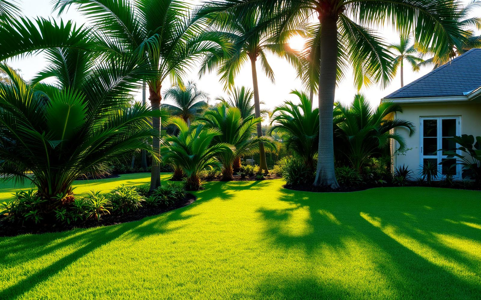 Manicured tropical lawn beside a modern house